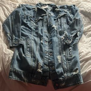 Zara distressed long Jean jacket sz medium